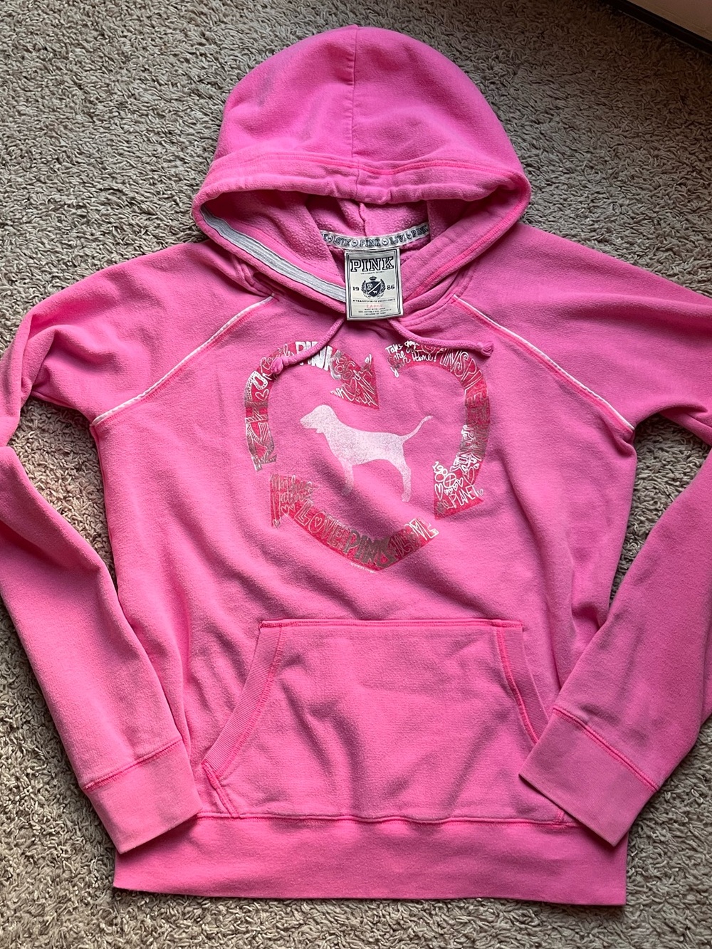 Y2K 2008 PINK by Victoria's Secret Pink Logo Heart Hoodie - Bright Pink